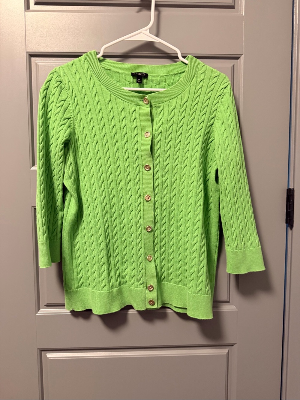 Talbots Lime Green Cable Knit Button-Front Cardigan 1X